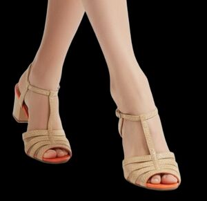 DKNY Tan and Orange Strappy Sandals with Ankle Strap